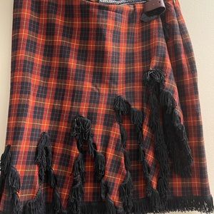 Jean Paul Gaultier Femme size 8 USA  plaid and fringe skirt